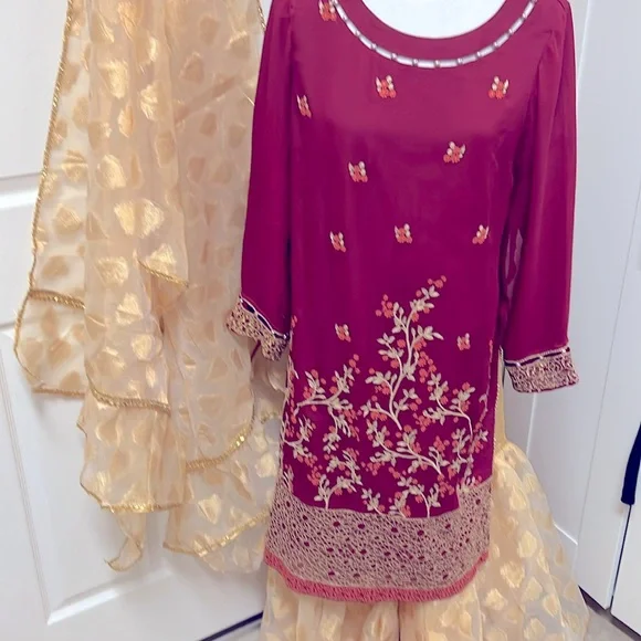 New Pakistani Indian Ethnic shalwar kameez burgundy color with beautiful  #351 - Picture 6 of 15